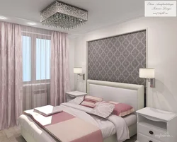 Bedroom interior in gray and pink tones