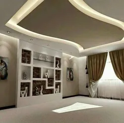 Two-level suspended ceilings with lighting in the bedroom photo design