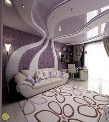 Two-level suspended ceilings with lighting in the bedroom photo design