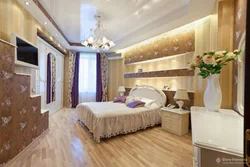 Two-level suspended ceilings with lighting in the bedroom photo design