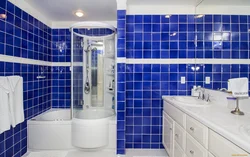 Bathroom design in white and blue tones