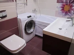 Modern design of a bathroom combined with a bathtub and washing machine