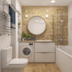 Modern design of a bathroom combined with a bathtub and washing machine