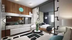 Bedroom living room 20 sq m photo with partition