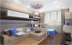 Bedroom living room 20 sq m photo with partition
