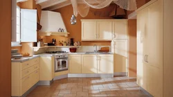 Peach color in the kitchen interior color combination photo