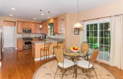 Peach color in the kitchen interior color combination photo