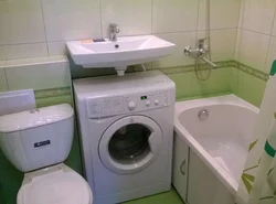 Modern bathroom design in Khrushchev with a washing machine