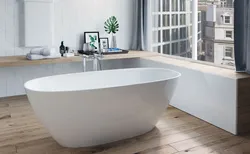 Bath interior with freestanding bathtub