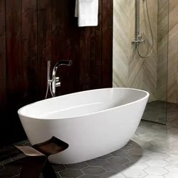 Bath interior with freestanding bathtub