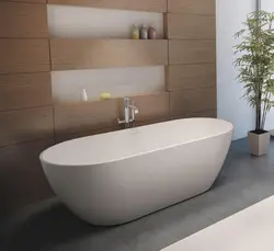 Bath interior with freestanding bathtub