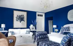 What color goes with blue in a bedroom interior?