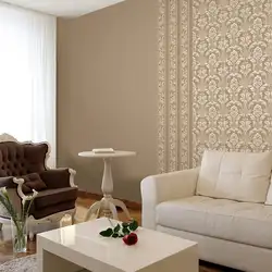Living room design in an apartment combined light wallpaper