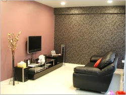 Living room design in an apartment combined light wallpaper