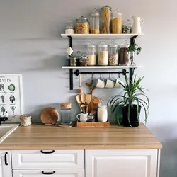 Shelves in a modern kitchen interior