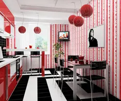 Wallpaper for a red kitchen in the interior photo