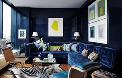 What color goes with blue in the bedroom interior