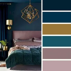 What color goes with blue in the bedroom interior