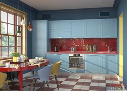 Color combination with blue in the kitchen interior