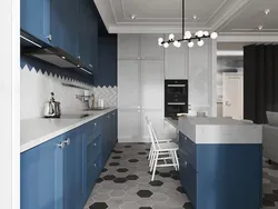 Mətbəx interyerində mavi ilə rəng birləşməsi