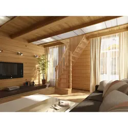 Modern living room in a wooden house photo