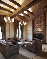 Modern Living Room In A Wooden House Photo