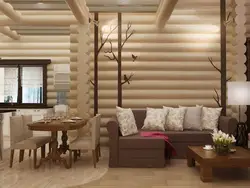 Modern living room in a wooden house photo