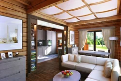 Modern living room in a wooden house photo