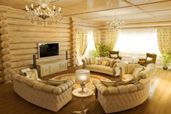 Modern Living Room In A Wooden House Photo