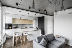 Açıq Rənglərdə Loft Üslubunda Mətbəx Fotoşəkili