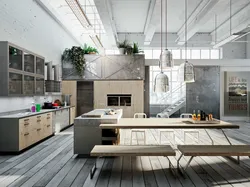 Açıq rənglərdə loft üslubunda mətbəx fotoşəkili