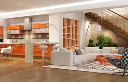 Interior Kitchen Living Room With Stairs To The Second