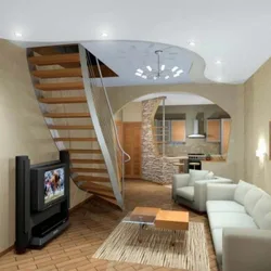 Interior kitchen living room with stairs to the second