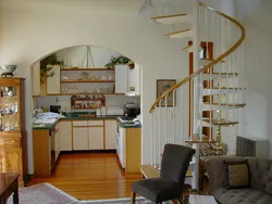 Interior kitchen living room with stairs to the second