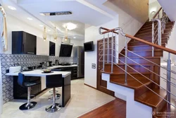 Interior kitchen living room with stairs to the second