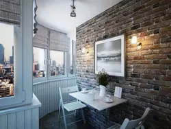 Kitchen design with bricks on the wall photo