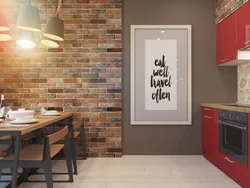 Kitchen design with bricks on the wall photo