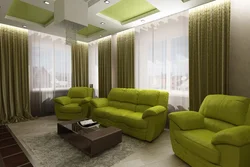 Gray green sofa in the living room interior