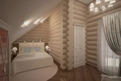 Bedroom Interior Of A Wooden House Made Of Logs