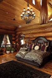 Bedroom Interior Of A Wooden House Made Of Logs