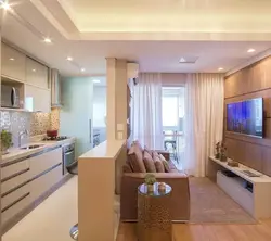 Design of a small kitchen with a living room