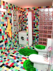 Bathroom interior with colored tiles