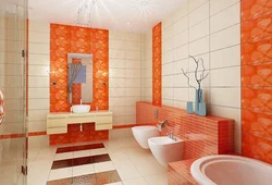 Bathroom interior with colored tiles