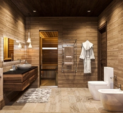 Photo of a wooden house bathroom