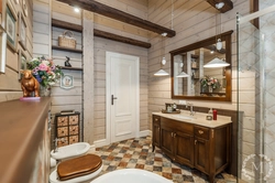 Photo of a wooden house bathroom