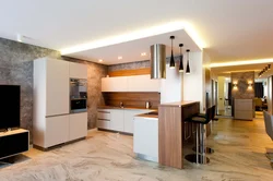 Photo of a kitchen for a studio with a bar counter