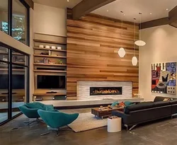 Laminate on the walls in the interior of the living room apartment photo
