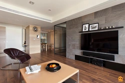 Laminate on the walls in the interior of the living room apartment photo