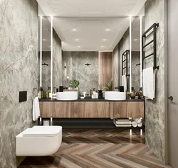 Bathroom Interior With Marble And Wood Tiles