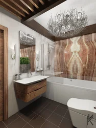 Bathroom interior with marble and wood tiles